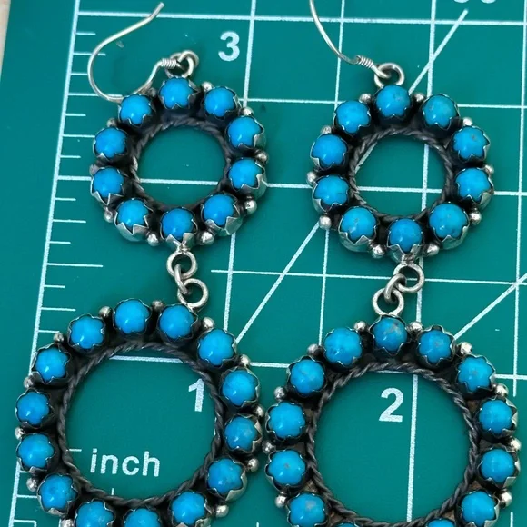 Sold 🦋 Turquoise Southwestern handmade 925 solid sterling, silver hoop earrings - Picture 9 of 11